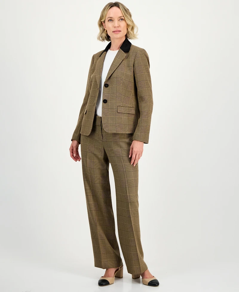 Kasper Plaid Two-Button Notch-Collar Jacket, Regular & Petites