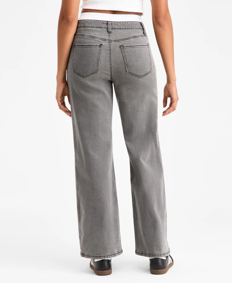 Bar Iii Women's Contrast-Waist Wide-Leg Jeans, Macy's Exclusive