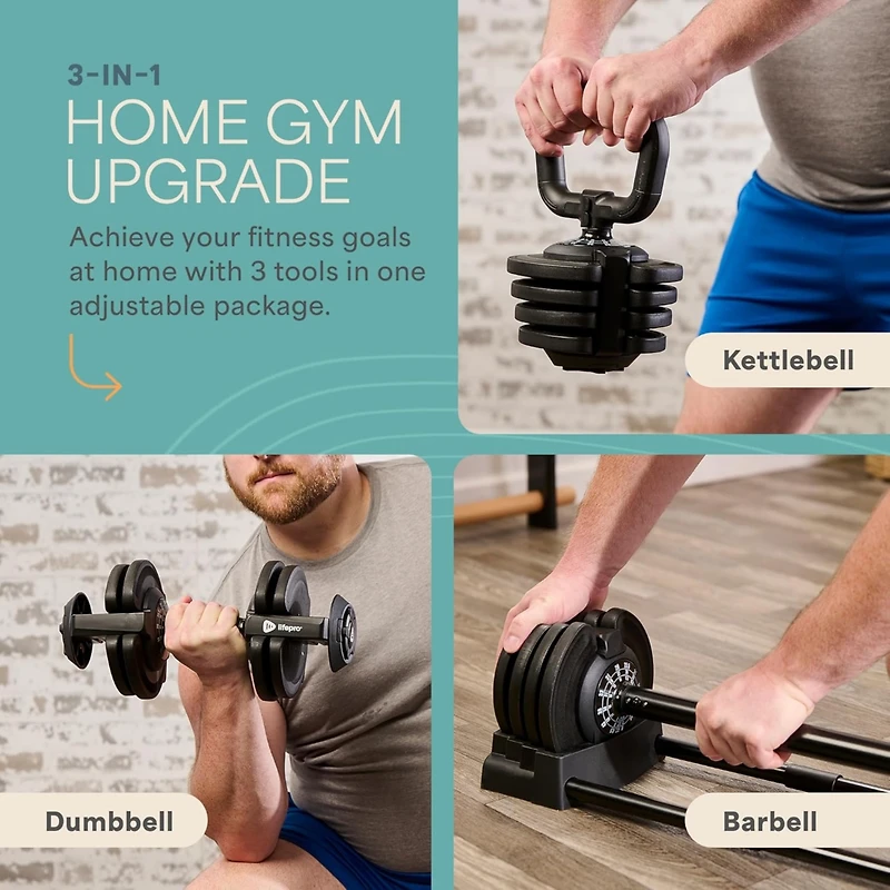 Lifepro Adjustable Dumbbells Set with Rack - Quick Adjust Weights, Secure Grip, Compact Design for Home Gym