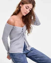 Bar Iii Women's Twist-Front Ribbed Knit Sweater, Macy's Exclusive