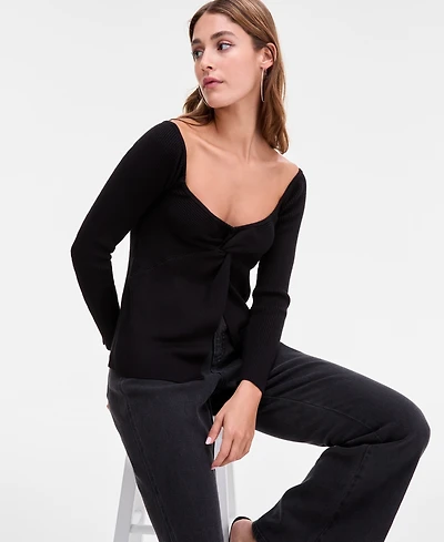 Bar Iii Women's Twist-Front Ribbed Knit Sweater, Macy's Exclusive