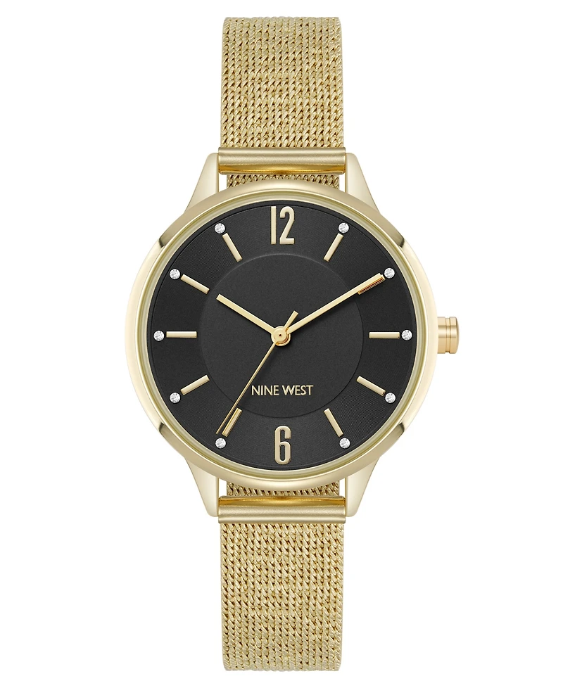 Nine West Women's Quartz Capital and Gold-Tone Stainless Steel Mesh Watch