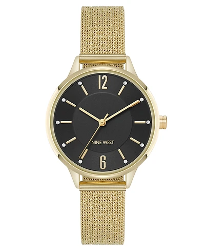 Nine West Women's Quartz Capital and Gold-Tone Stainless Steel Mesh Watch