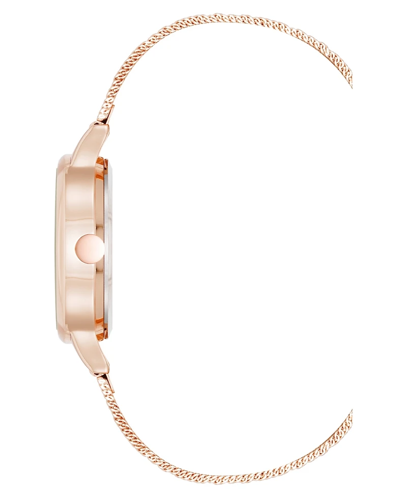 Nine West Women's Quartz Capital Navy and Rose Gold-Tone Stainless Steel Mesh Watch, 34mm