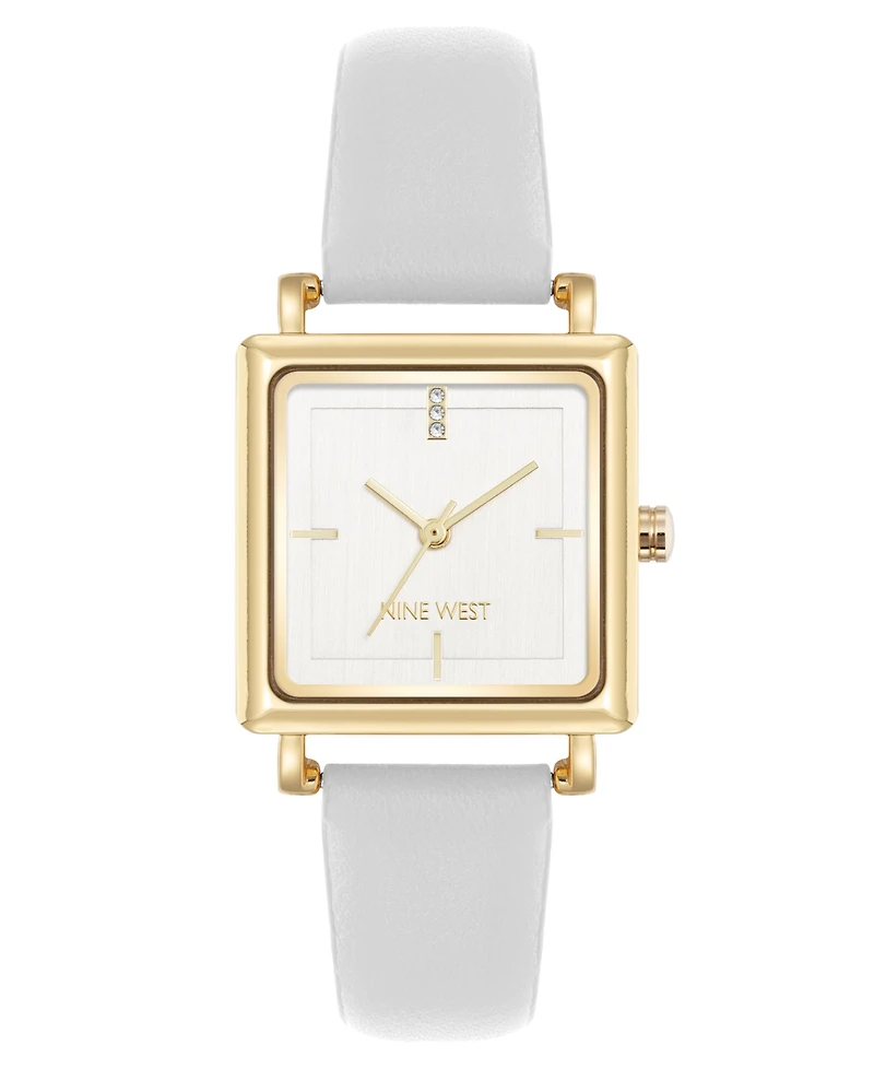 Nine West Women's Quartz White Leather and Gold-Tone Watch, 29mm