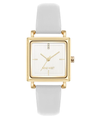 Nine West Women's Quartz White Leather and Gold-Tone Watch, 29mm