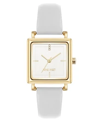 Nine West Women's Quartz White Leather and Gold-Tone Watch, 29mm