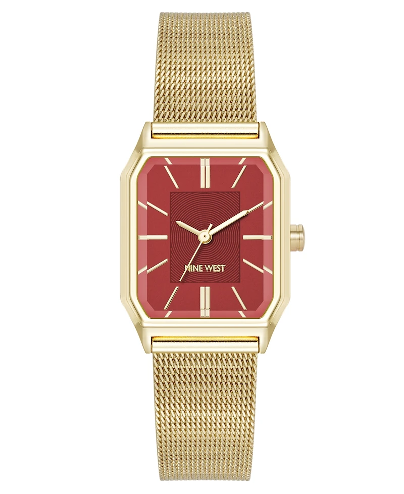 Nine West Women's Quartz Faceted Gold-Tone Stainless Steel Mesh Watch