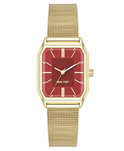 Nine West Women's Quartz Faceted Gold-Tone Stainless Steel Mesh Watch