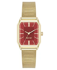 Nine West Women's Quartz Faceted Gold-Tone Stainless Steel Mesh Watch