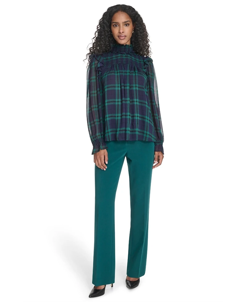 Tommy Hilfiger Women's Plaid Peasant Mock Neck Top
