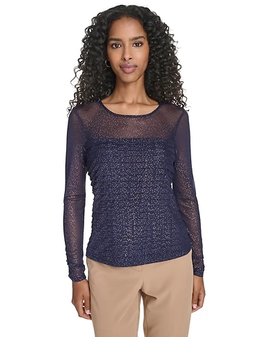 Tommy Hilfiger Women's Crew Neck Pleated Lurex Dot Top