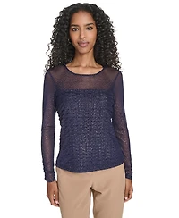Tommy Hilfiger Women's Crew Neck Pleated Lurex Dot Top