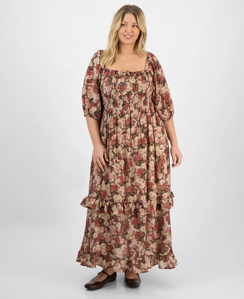 And Now This Trendy Plus Size Printed Puff-Sleeve Maxi Dress, Macy's Exclusive
