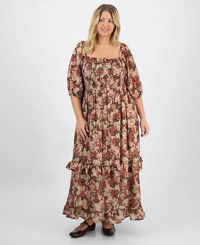 And Now This Trendy Plus Size Printed Puff-Sleeve Maxi Dress, Macy's Exclusive
