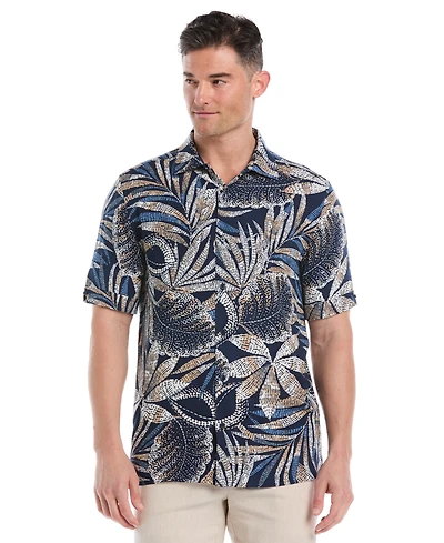 Cubavera Men's Pointillism Tropical Print Short Sleeve Button Down Shirt