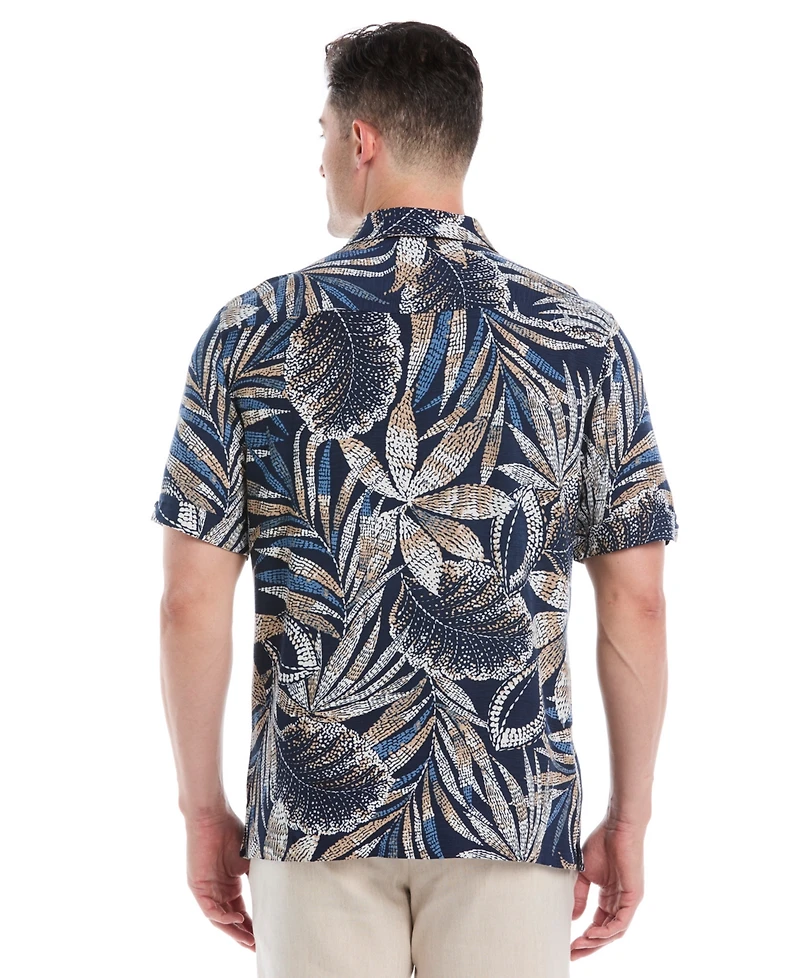 Cubavera Men's Big & Tall Pointillism Tropical Print Button Down Shirt