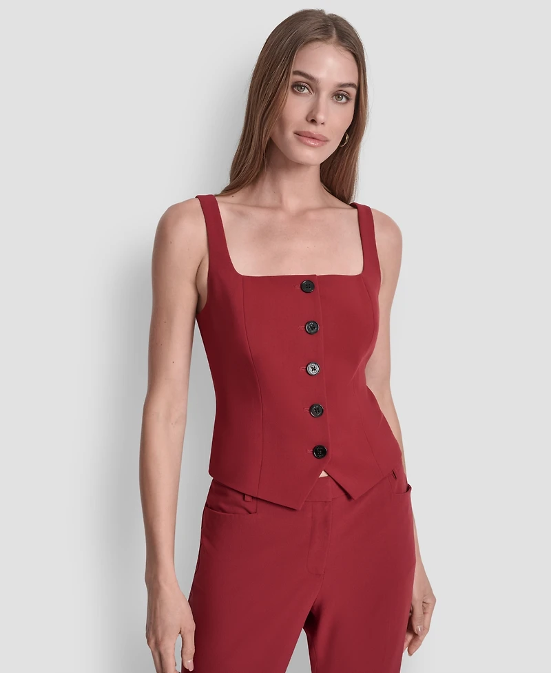 Dkny Women's Square Neck Button Front Vest