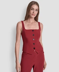 Dkny Women's Square Neck Button Front Vest