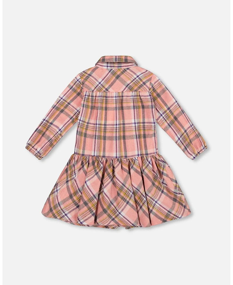 Deux par Big Girls Shirt Plaid Dress with Frill Pink, Yellow and Gray