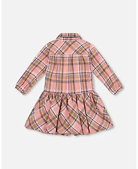 Deux par Big Girls Shirt Plaid Dress with Frill Pink, Yellow and Gray