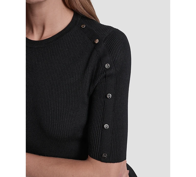 Dkny Women's Button Detail Short Sleeve Sweater