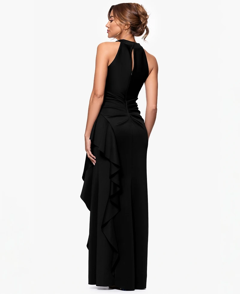 Xscape Petite Ruffled Halter Gown