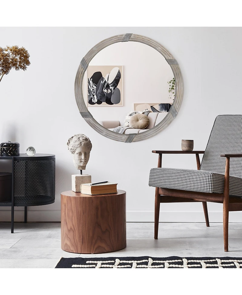 Homcom 30.75" Wood Wall Mirror, Round Mirror for Wall Living Room, Natural