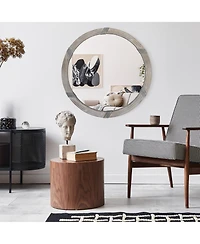 Homcom 30.75" Wood Wall Mirror, Round Mirror for Wall Living Room, Natural
