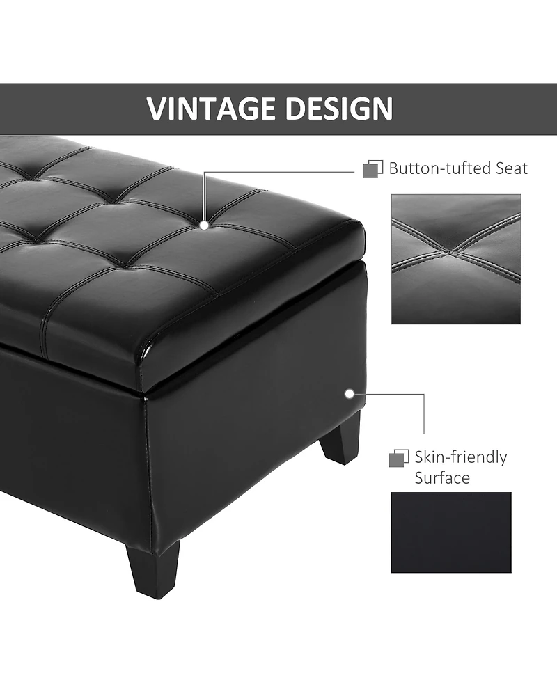 Homcom Storage Ottoman Bench 3-seater Pu Leather Furniture Foot Stool