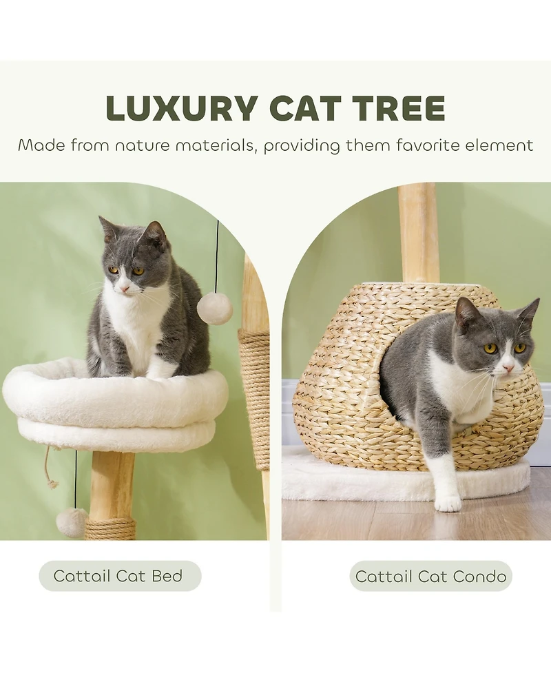 PawHut 41" Cat Tree for Indoor Cats with Wooden Cat Scratching Posts, Condo