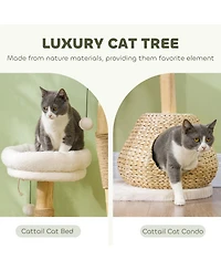 PawHut 41" Cat Tree for Indoor Cats with Wooden Cat Scratching Posts, Condo