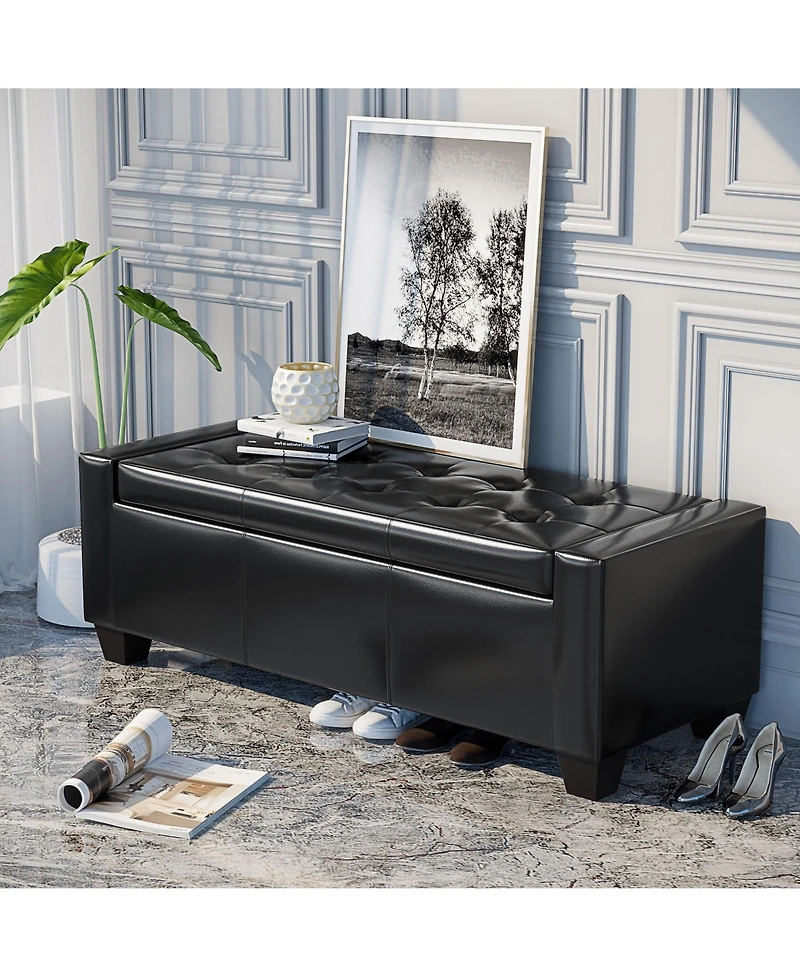 Homcom Modern Ottoman Bench Seat Faux Leather Sofa Shoe Storage Footrest