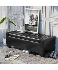 Homcom Modern Ottoman Bench Seat Faux Leather Sofa Shoe Storage Footrest