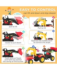 Aosom Kids Ride On Excavator/Bulldozer, Pedal Car Digger Toy