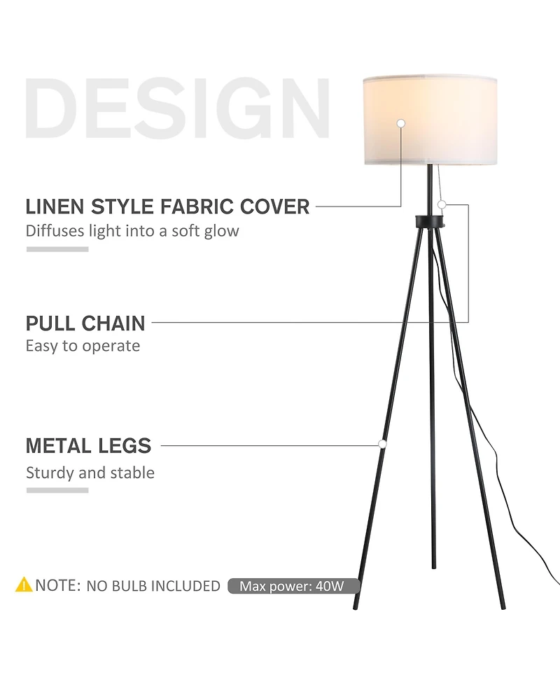 Homcom 59.75" Sding Floor Lamp Fabric Lampshade Steel Tripod,