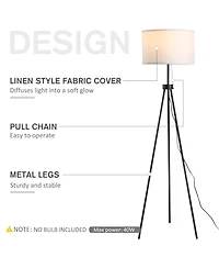 Homcom 59.75" Sding Floor Lamp Fabric Lampshade Steel Tripod,
