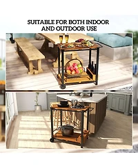 Outsunny Acacia Wood Outdoor Bar Cart, 2-Tier Outdoor Serving Cart,