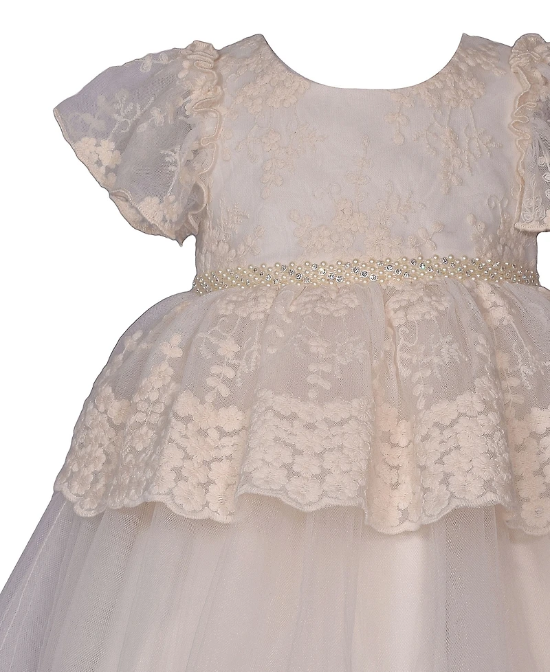 Bonnie Baby Girls Embroidered Lace Peplum Party Dress