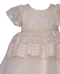 Bonnie Baby Girls Embroidered Lace Peplum Party Dress