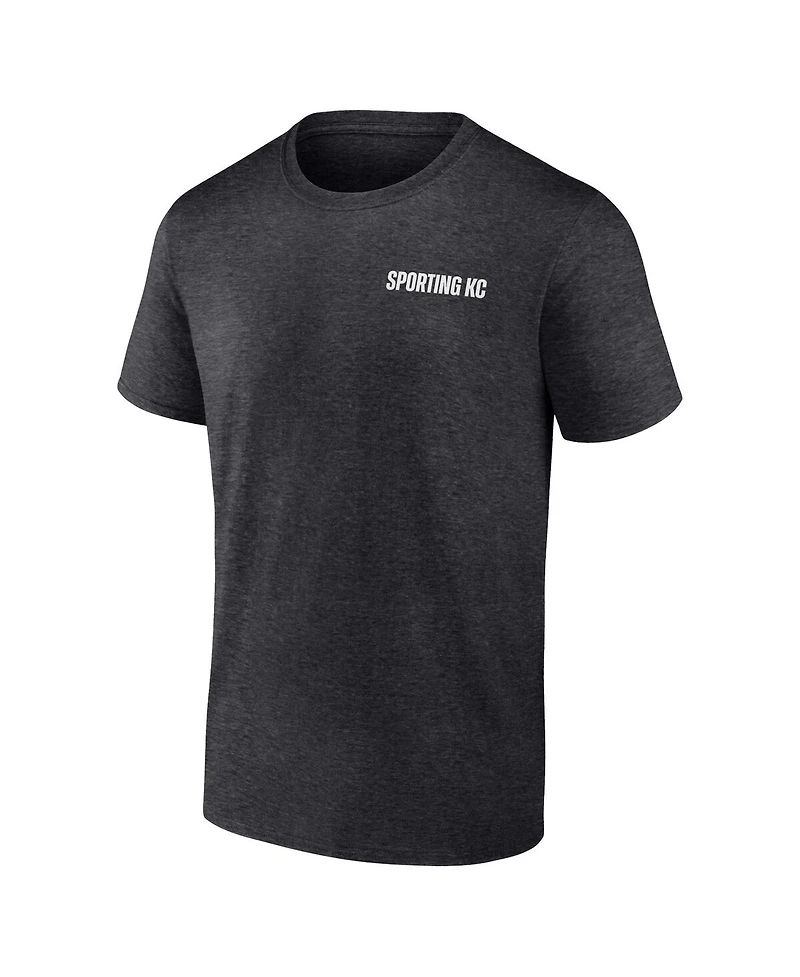 Fanatics Men's Heather Charcoal Sporting Kansas City Iconic Blocked-Out T-Shirt
