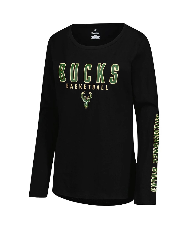 Fanatics Women's Black Milwaukee Bucks Top Baller Long Sleeve T-Shirt