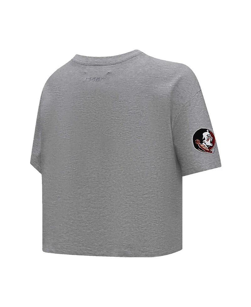 Pro Standard Women's Heather Charcoal Florida State Seminoles Tonal Neutral Boxy Cropped T-Shirt