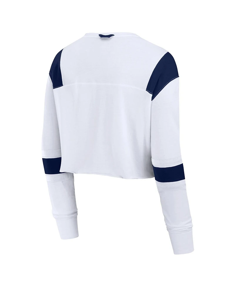 Fanatics Women's White Seattle Seahawks Stretch Cropped Fashion Long Sleeve T-Shirt