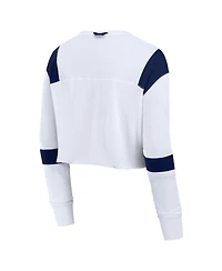 Fanatics Women's White Seattle Seahawks Stretch Cropped Fashion Long Sleeve T-Shirt