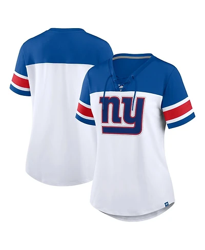 Fanatics Women's White/Royal New York Giants Athena Rhinestone Lace-Up V-Neck T-Shirt