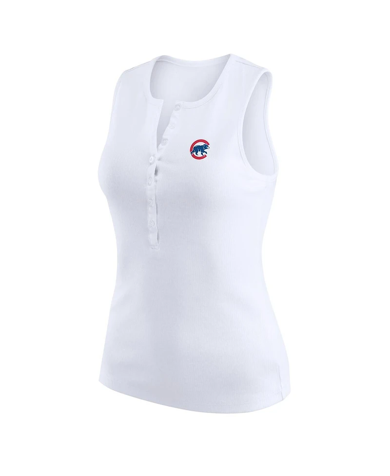 Wear by Erin Andrews Women's White Chicago Cubs Rib-Knit Henley Tank Top