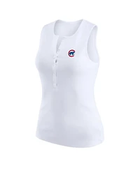 Wear by Erin Andrews Women's White Chicago Cubs Rib-Knit Henley Tank Top
