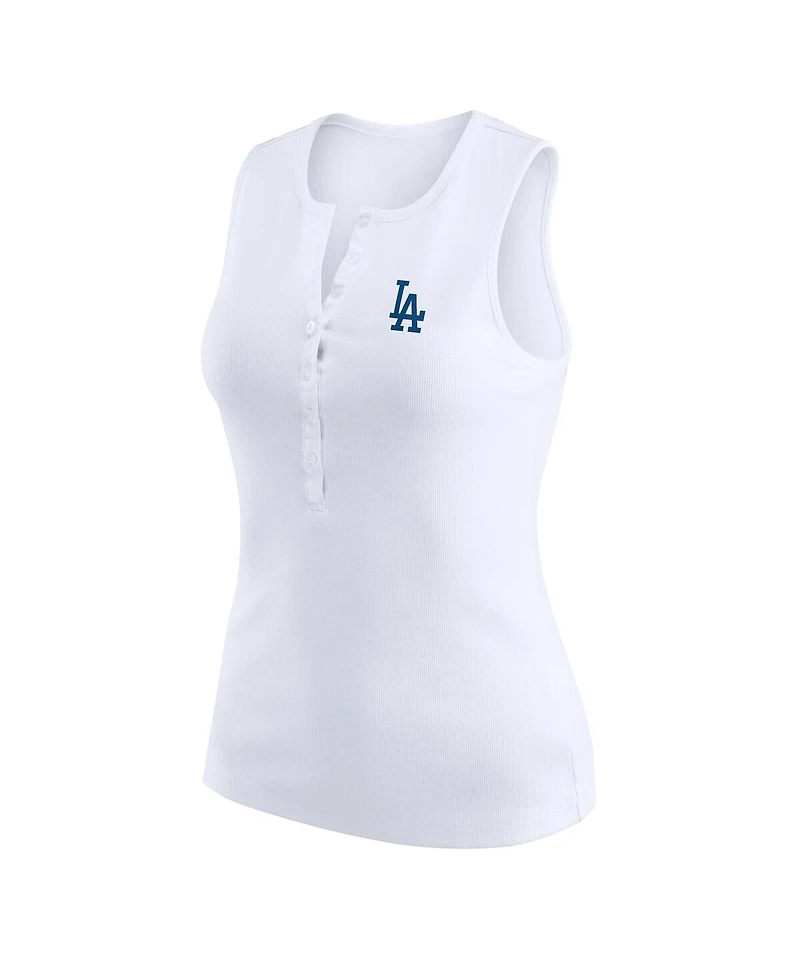 Wear by Erin Andrews Women's White Los Angeles Dodgers Rib-Knit Henley Tank Top