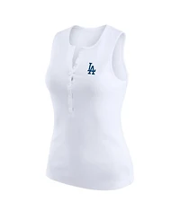 Wear by Erin Andrews Women's White Los Angeles Dodgers Rib-Knit Henley Tank Top